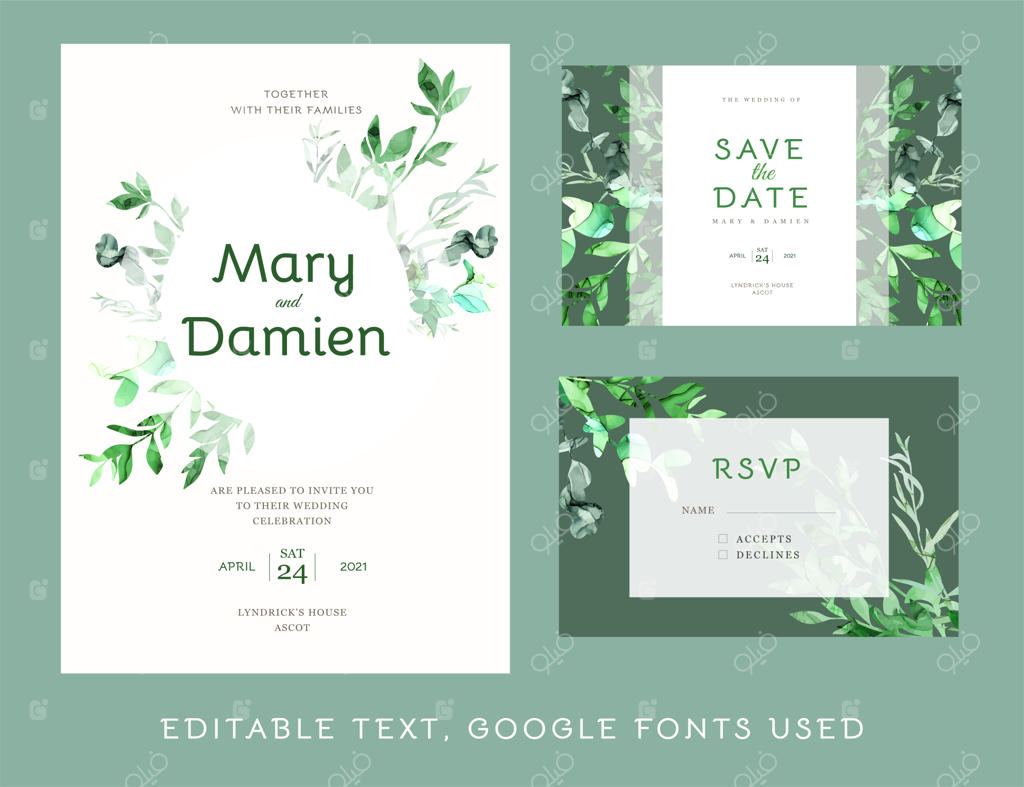 کیت دعوتنامه عروسی با طراحی قابل ویرایش