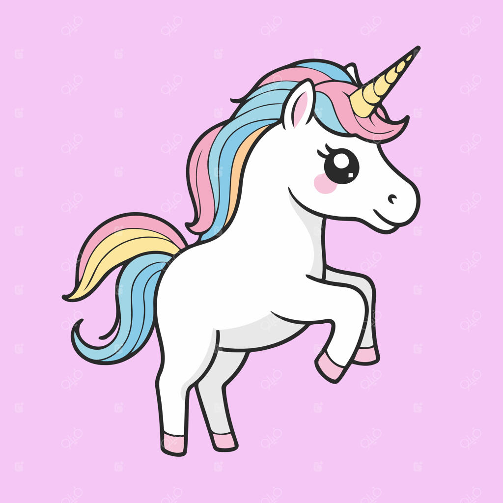 تصویرسازی وکتور تک‌شاخ بامزه برای کتاب داستان و رنگ‌آمیزی کودکان