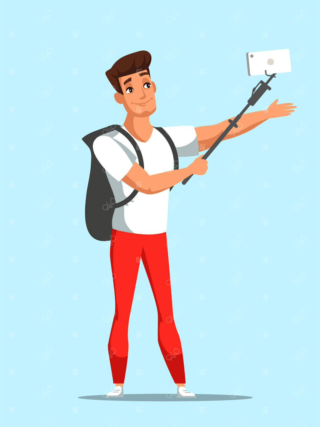 بلاگر خوشحال در حال ضبط ویدیو یا گرفتن سلفی