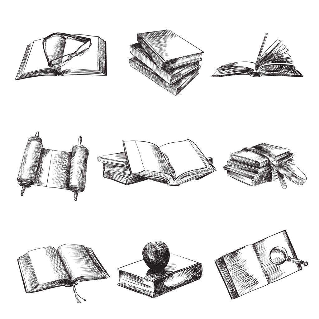 مجموعه‌ای از تصویرسازی کتاب‌ها به سبک سیاه و سفید