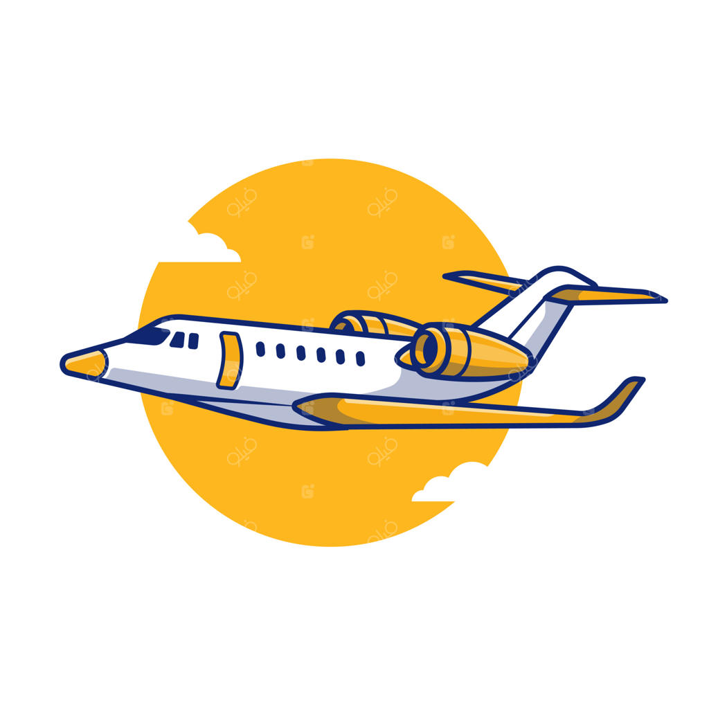 آیکون وکتور کارتونی هواپیمای مسافربری. مفهوم آیکون حمل و نقل هوایی به صورت وکتور پریمیوم و ایزوله. سبک کارتونی تخت