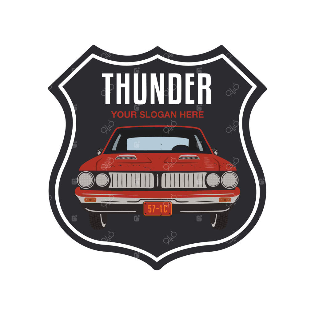 پترن لوگوی ماشین کلاسیک با طراحی نشان وینتج رعد و برق و خودروی عضلانی - وکتور استوک