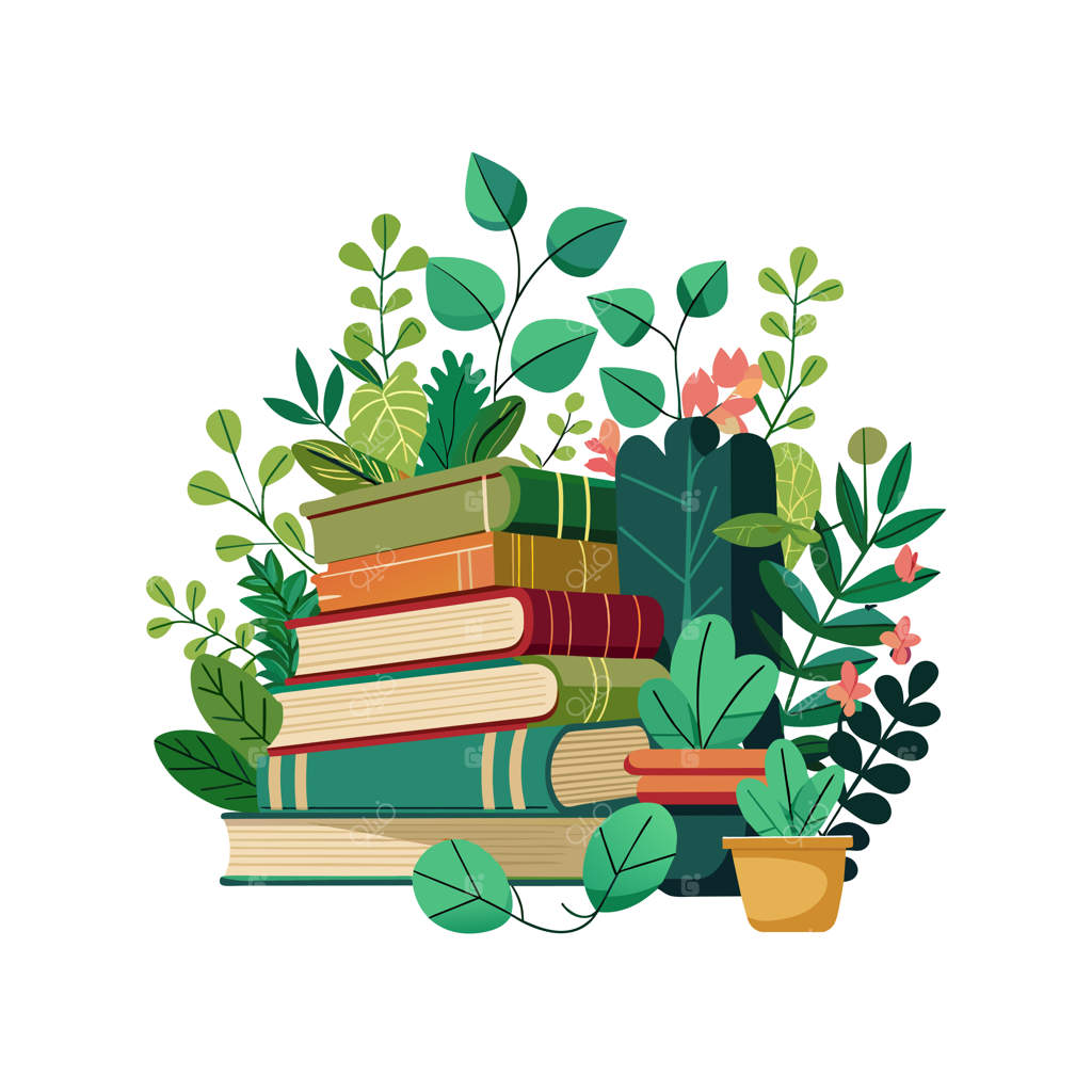 مجموعه‌ای از کتاب‌ها با طرح گیاهان و گل‌ها