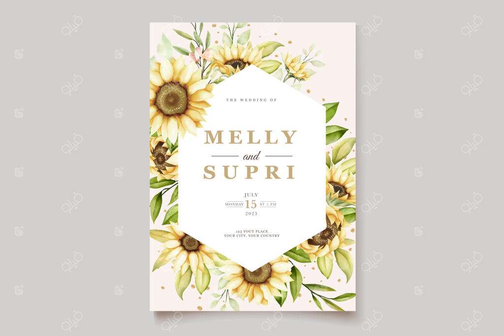 دعوتنامه تابستانی با طرح گل آفتابگردان آبرنگی