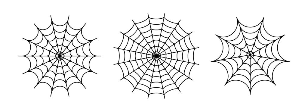 مجموعه تار عنکبوت سیاه. کلکسیون تار عنکبوت ساده شده. عناصر قاب و حاشیه برای بنر، پوستر و تزیینات هالووین. بسته خطی تار و پود پیچیده هالووینی.