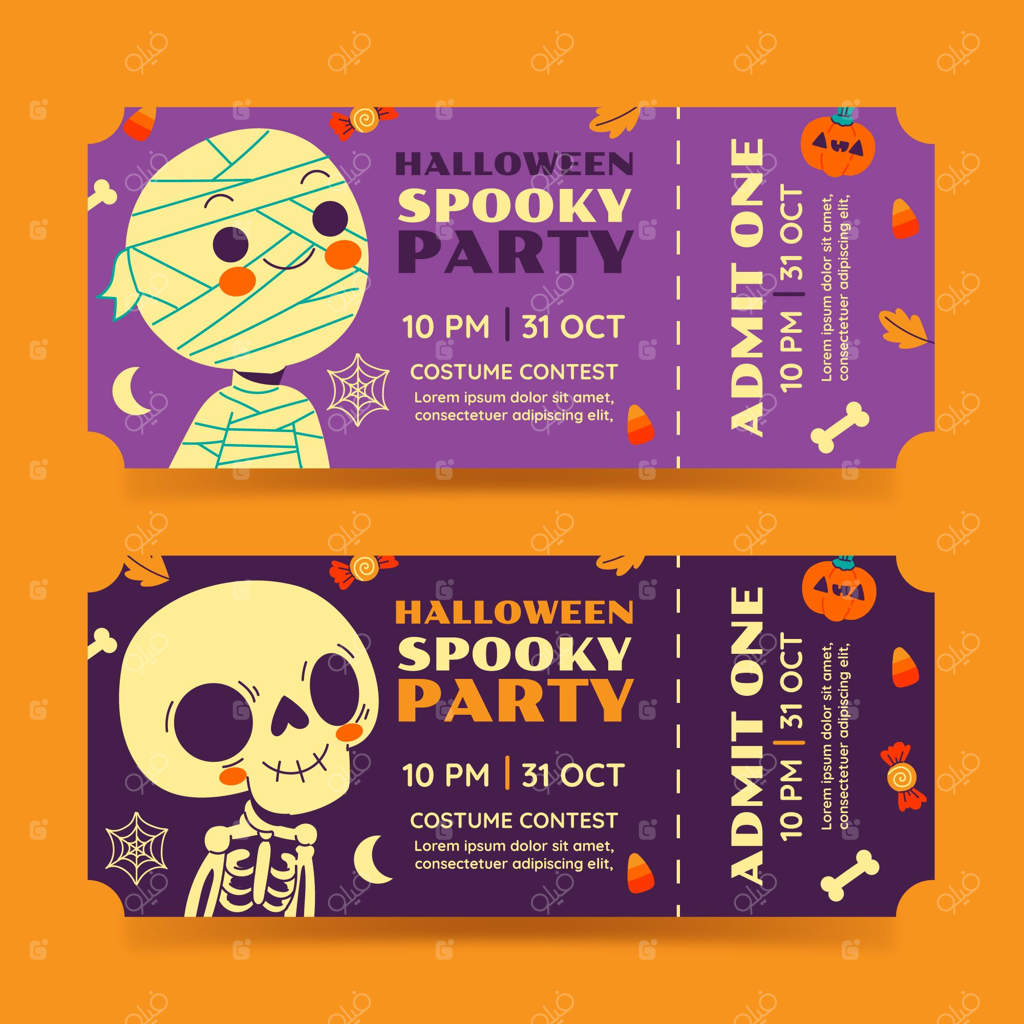 مجموعه بلیط‌های دست‌ساز هالووین به سبک مسطح