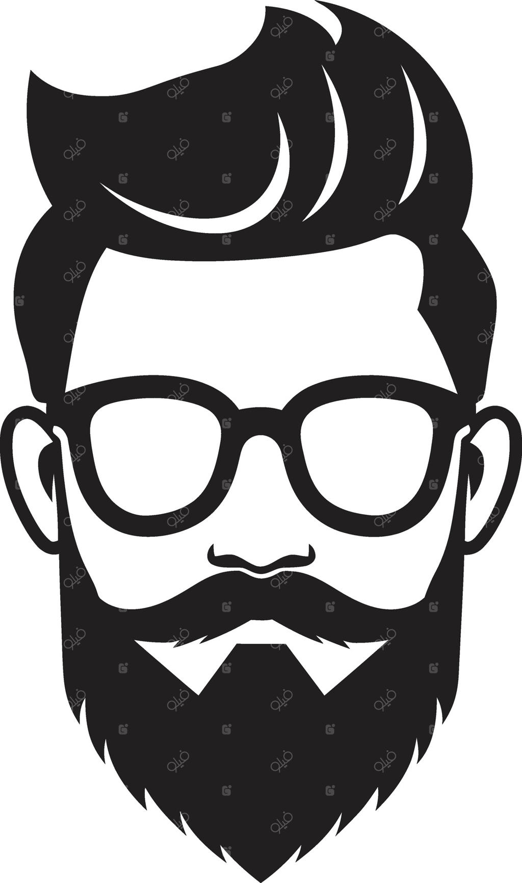 چهره کارتونی مرد هیپستر شیک و خاص در سیلوئت مشکی Retro