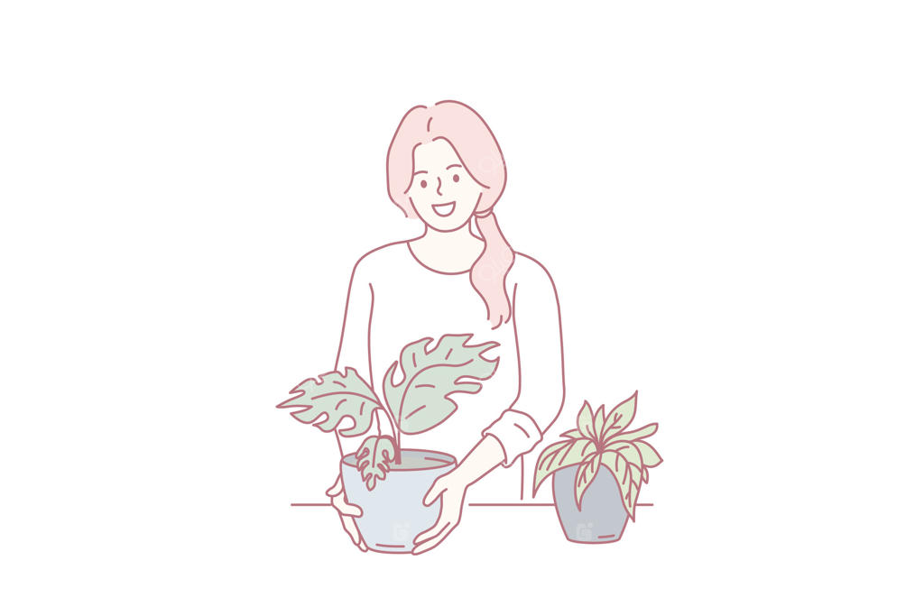 باغبانی با عشق؛ وکتور حرفه‌ای زن با گیاهان آپارتمانی در دست