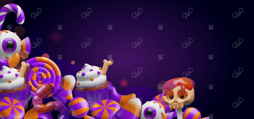 آب نبات‌ های رنگارنگ هالووین و تزئینات جمجمه وکتور حرفه‌ای