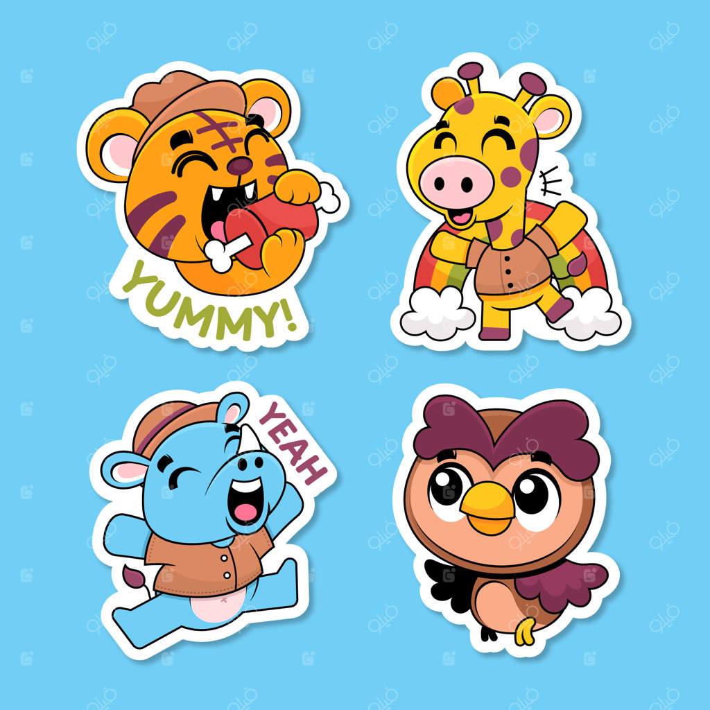 مجموعه برچسب حیوانات بامزه سافاری دست‌کشیده