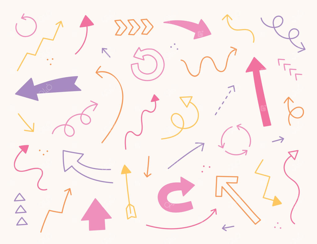 پیکان‌های متنوع در رنگ صورتی جذاب. الگوی طراحی ساده.