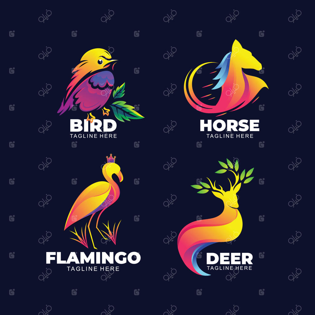 مجموعه لوگوهای خلاقانه حیوانات با طراحی مدرن و رنگارنگ