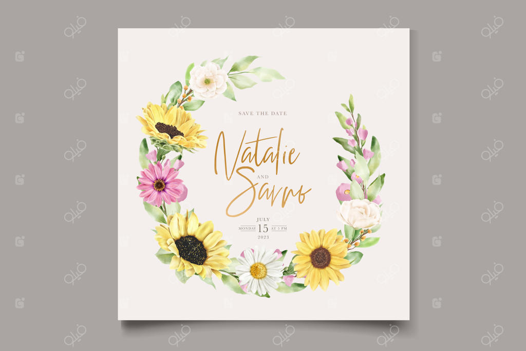 مجموعه کارت دعوت دستی گل آفتابگردان و مینا