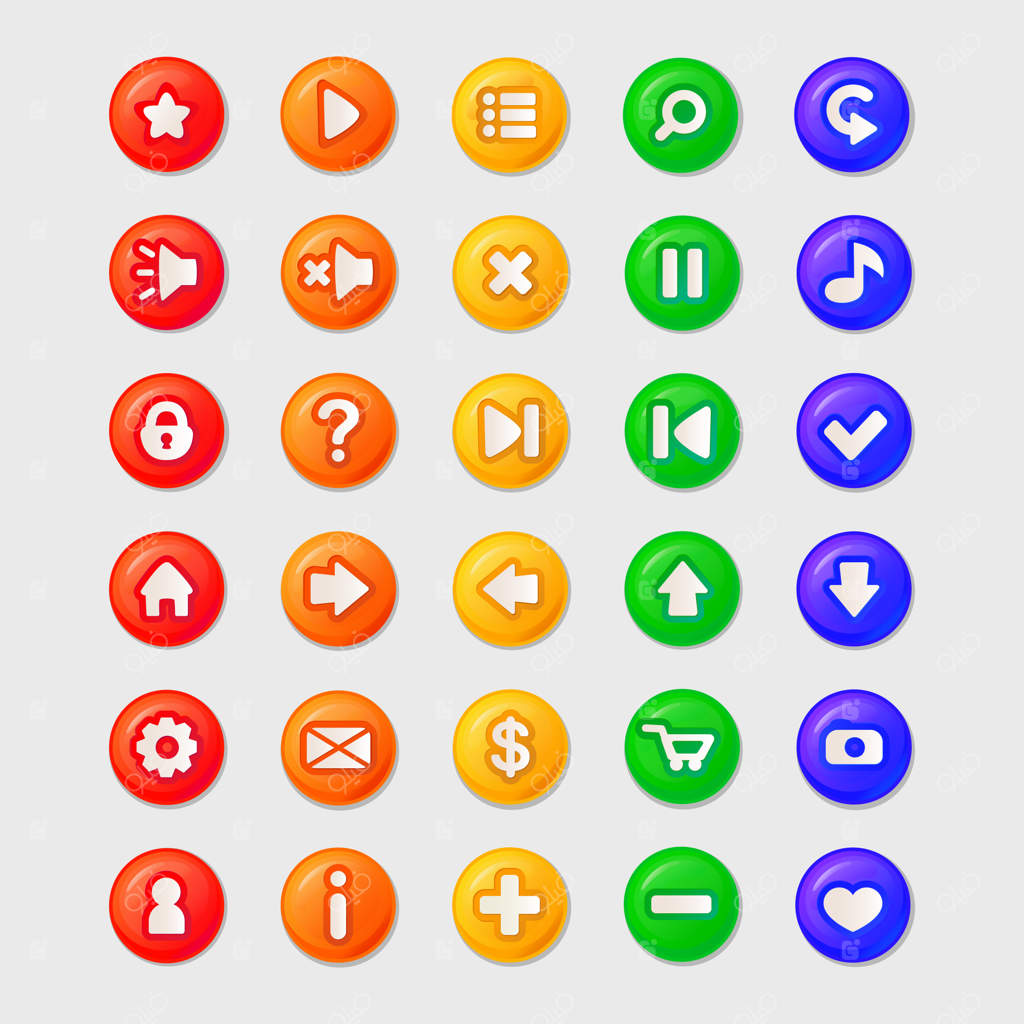 دکمه‌های رنگارنگ برای بازی‌ها به سبک کارتونی