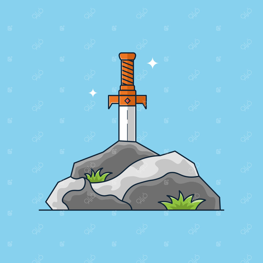 وکتور آیکون کارتونی شمشیر اکسکالیبور در سنگ