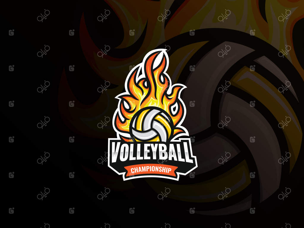طراحی لوگوی ورزش والیبال: نشان شعله‌ور والیبال. تصویرسازی والیبال آتشین