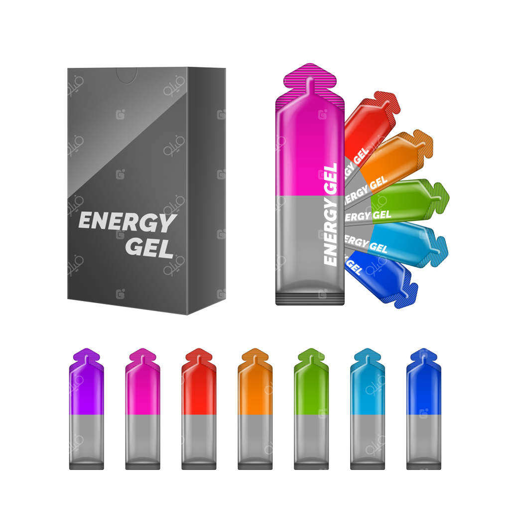 مجموعه‌ای از بسته‌های انرژی رنگارنگ بر روی زمینه سفید