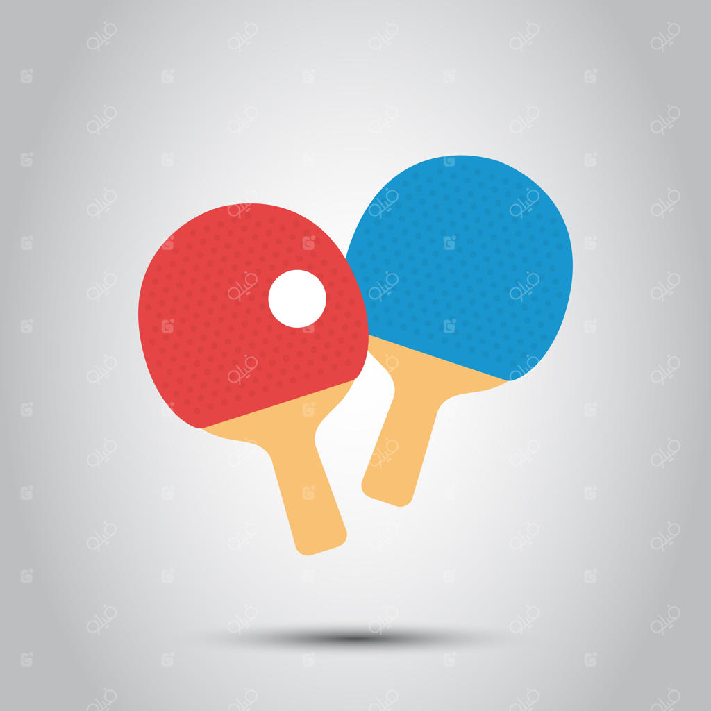 وکتور آیکون پینگ پنگ و تنیس روی میز با طرح راکت و توپ به سبک فلت