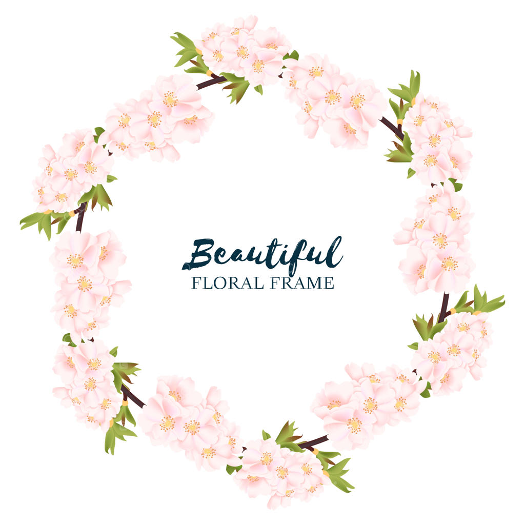 قاب دایره‌ای با گل‌های شکوفه گیلاس