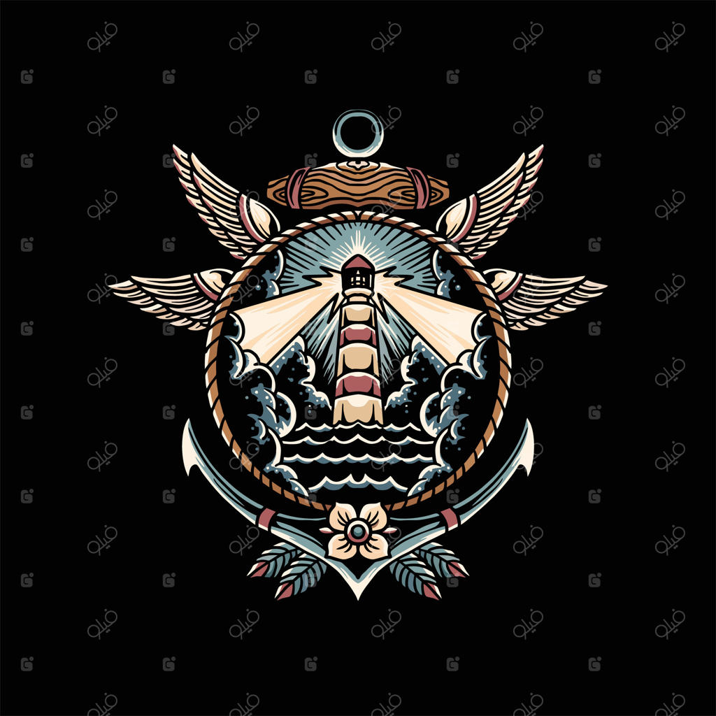 طرح وکتور تاتو فانوس دریایی