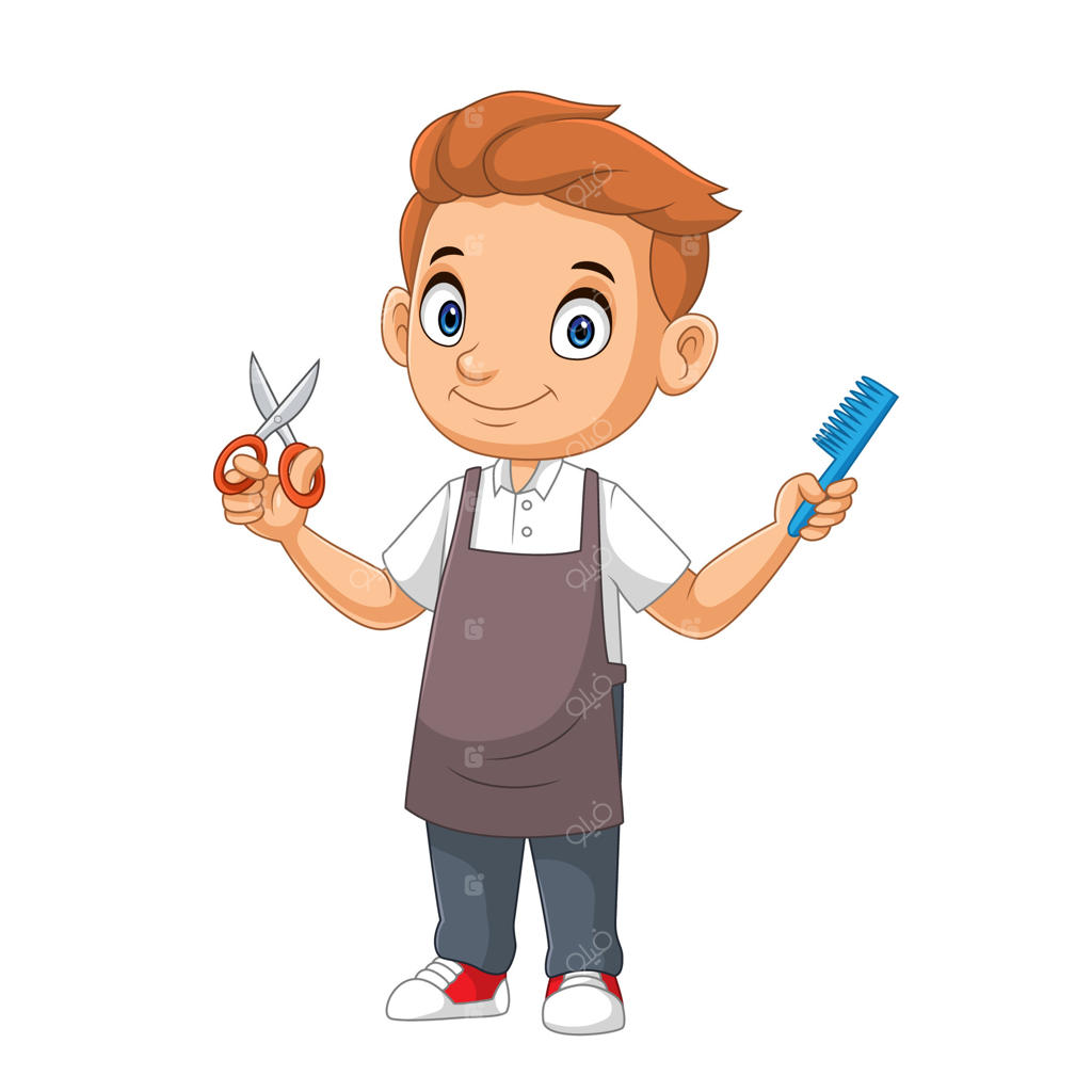 کارتون آرایشگر بر روی پس‌زمینه سفید