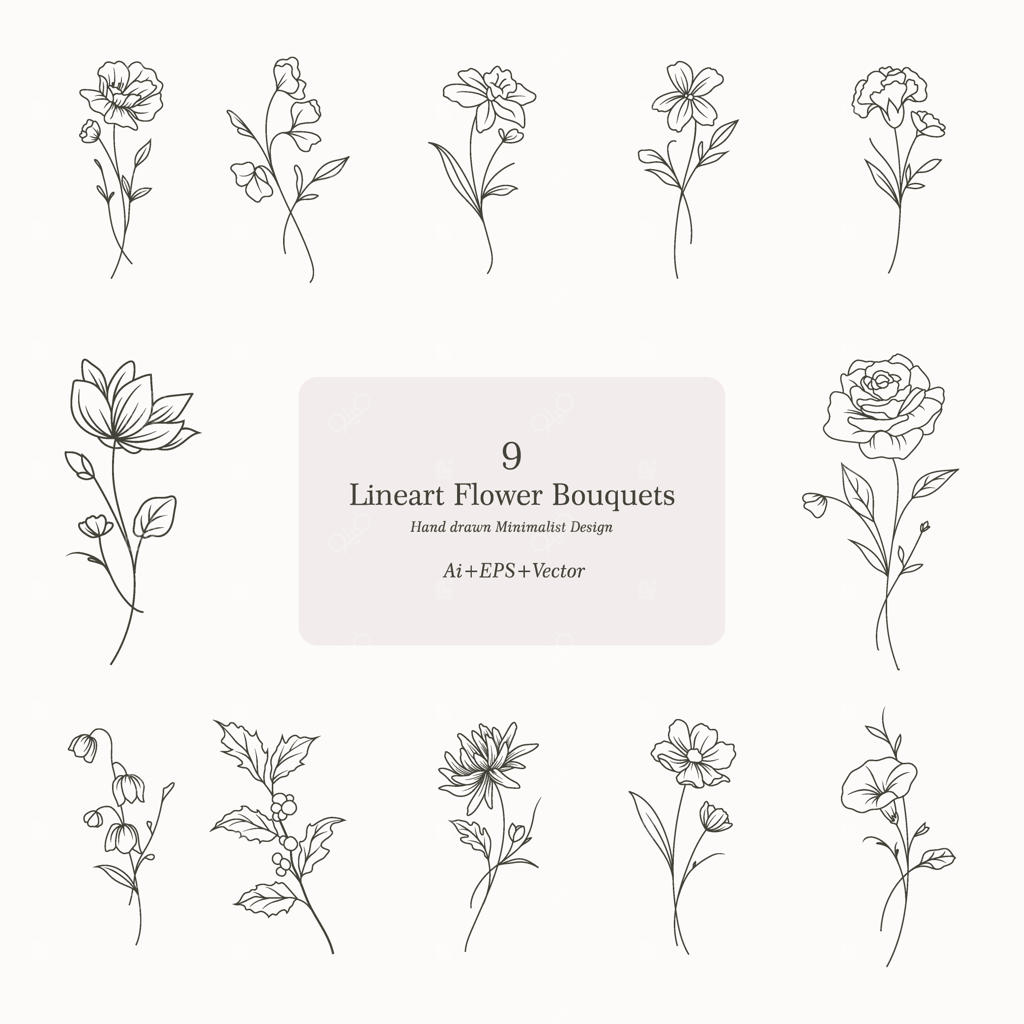 ۹ طرح خطی دسته گل