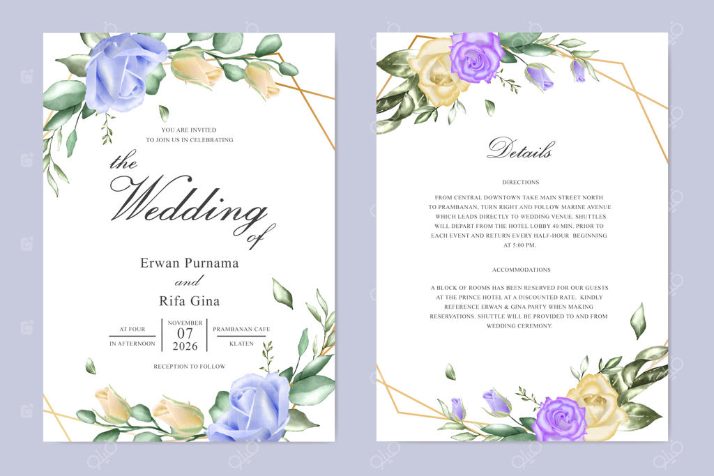 پترن دعوتنامه عروسی با طراحی آبرنگی