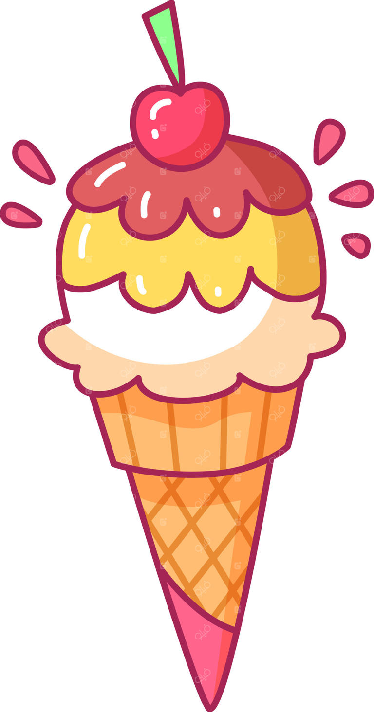 یک بستنی رنگارنگ و نشاط آور با گیلاس براق که در یک فنجان وافلی قرار دارد. بستنی نرم با لایه‌های زرد روشن و قهوه‌ای دعوت‌کننده، تجربه‌ای دلپذیر از روزهای تابستانی را نوید می‌دهد.