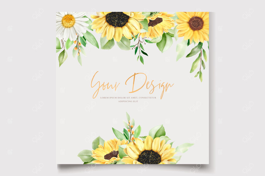 مجموعه کارت دعوت گل آفتابگردان و گل مروارید دستی طراحی شده