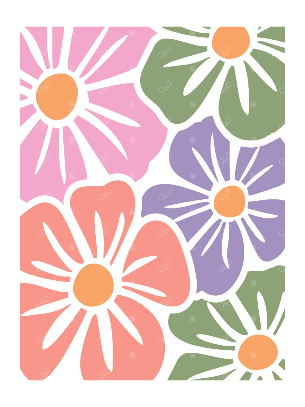 باغ انتزاعی با گل‌های بوهو در سبک رترو