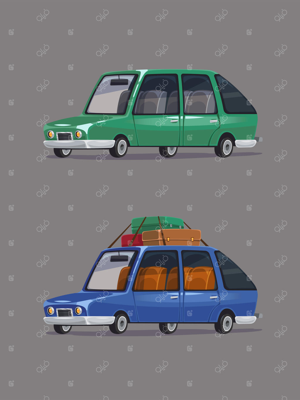 خودروهای خانوادگی در حرکت: مجموعه‌ای از ماشین‌های کلاسیک به سبک کارتونی