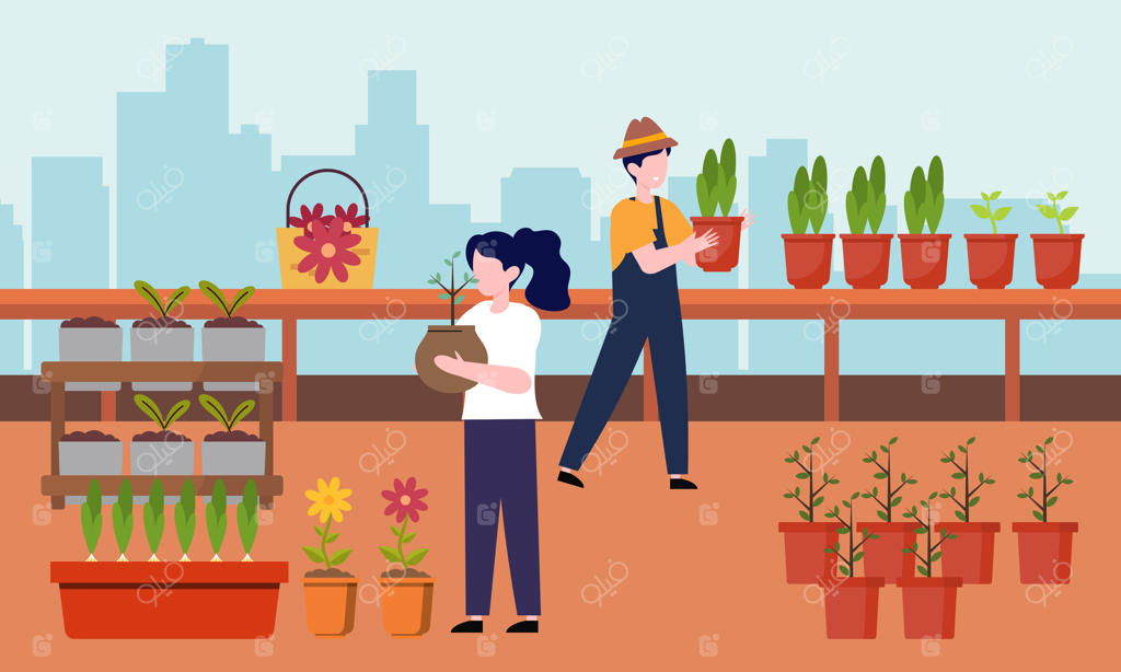 تصویر افراد باغبان و کشاورز در کنار هم بر روی سقف سبز