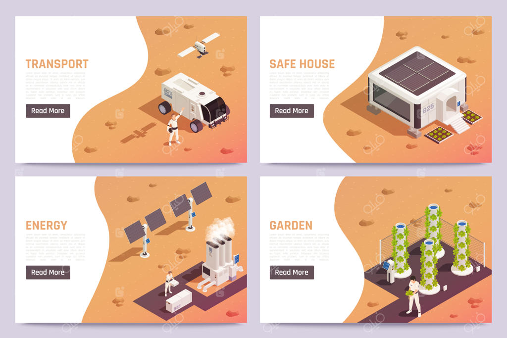 تصویر مجموعه بنرهای ایزومتریک استعمار فضا