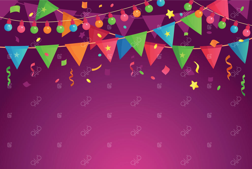 جشن تزیینات کارتونی: پرچم‌های تولد با کاغذ رنگی، پس‌زمینه فستیوال و تزیینات جذاب وکتور مخصوص مهمانی شادی‌ آور