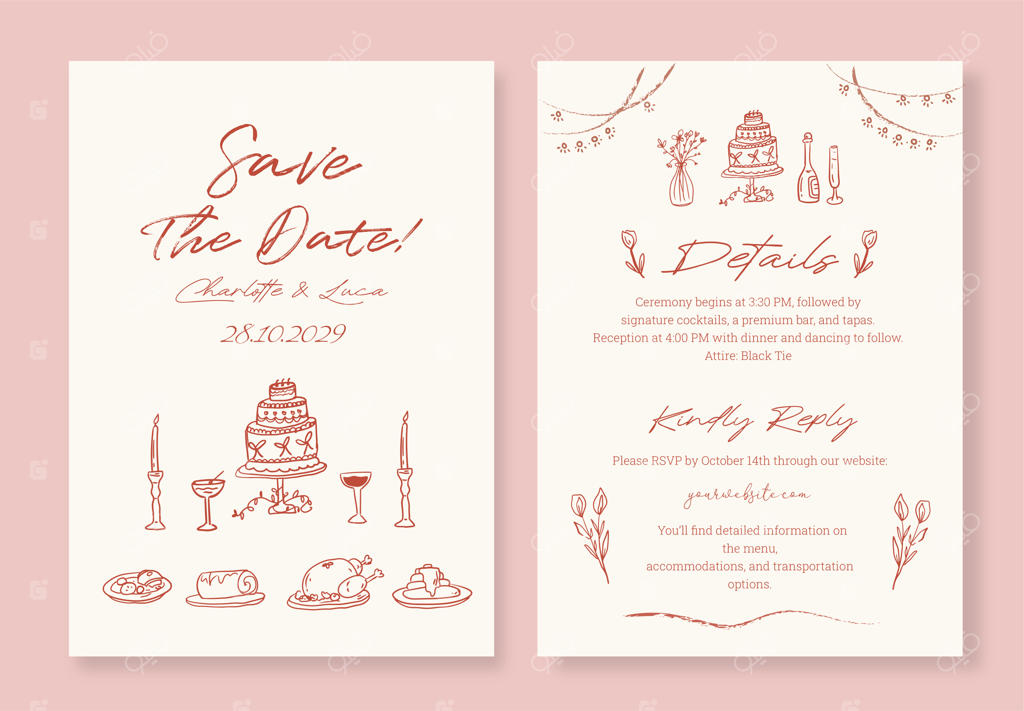 قالب کارت دعوت سیو د دیت با طراحی دستی، مینیمال و فانتزی