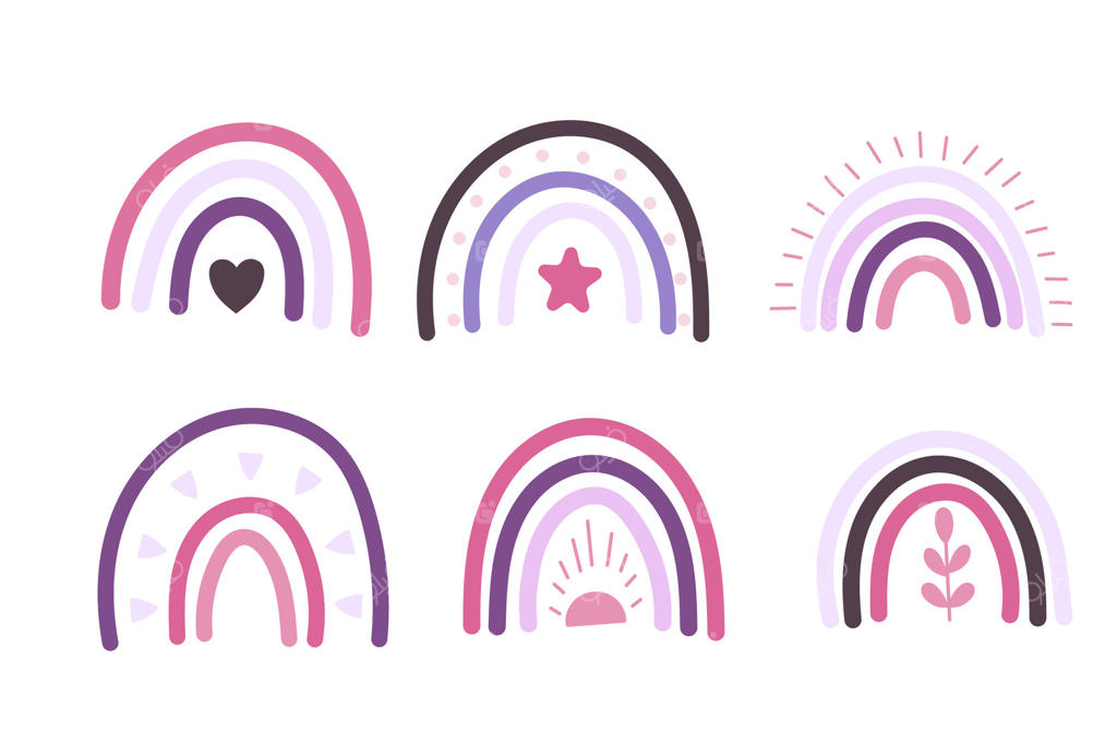 مجموعه رنگین کمانی بوهو صورتی با قلب، ستاره و خورشید