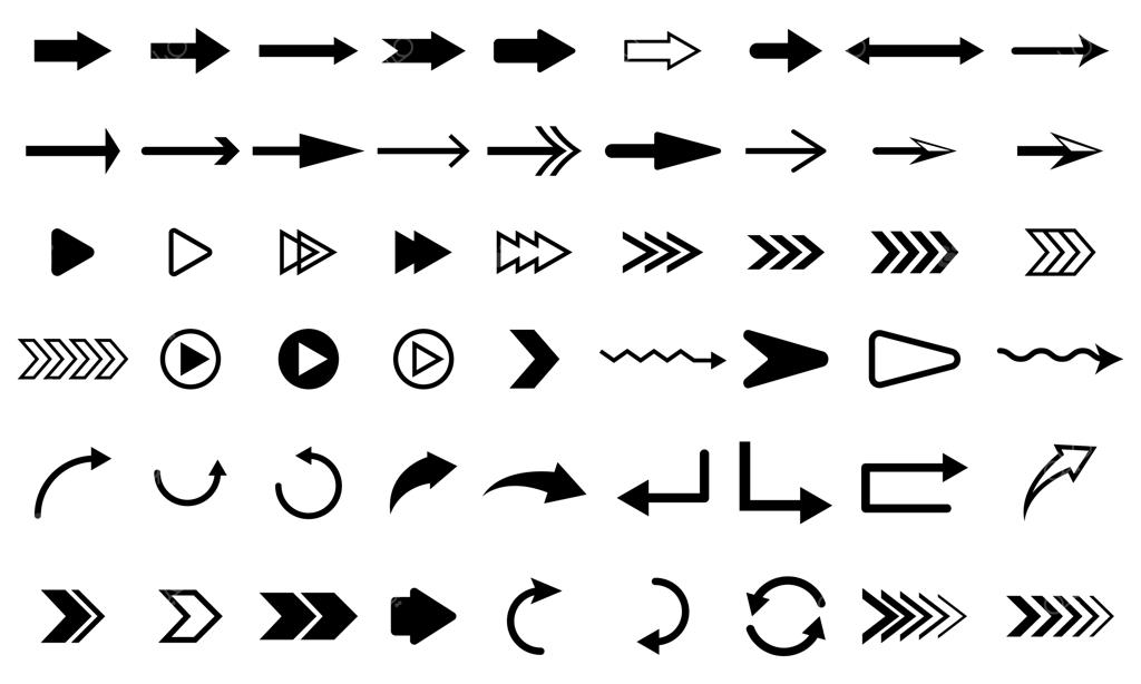 مجموعه آیکون‌های فلش با اشکال مختلف در پس‌زمینه سفید