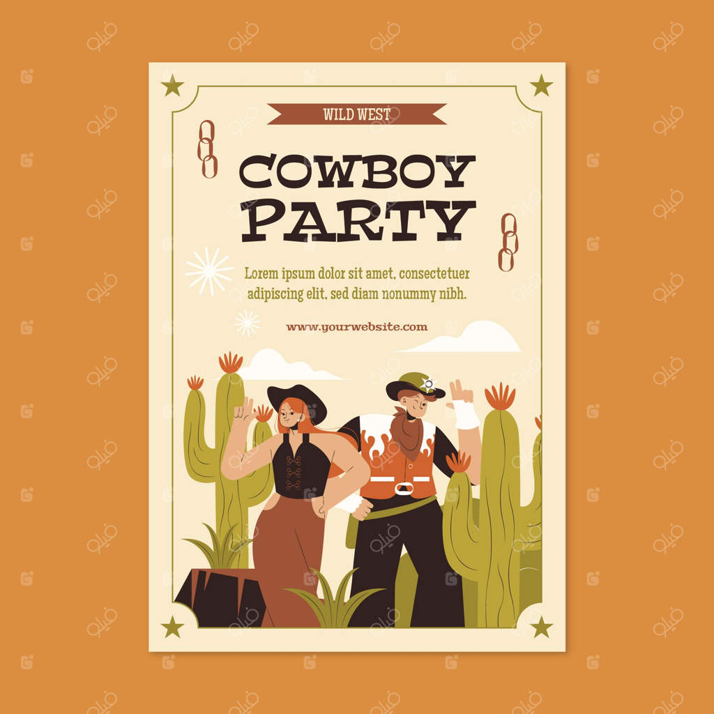 قالب پوستر مهمانی کابوی دستی کشیده شده