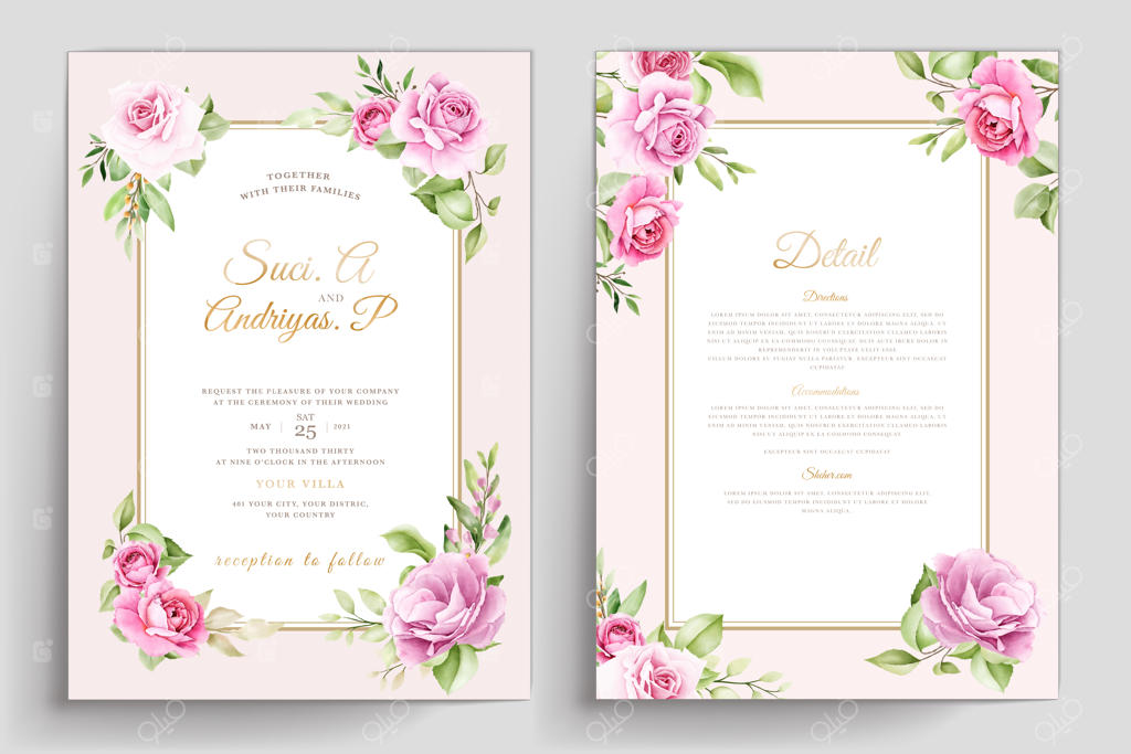 کارت گل‌های آبرنگی با ترکیب رنگ صورتی و سبز