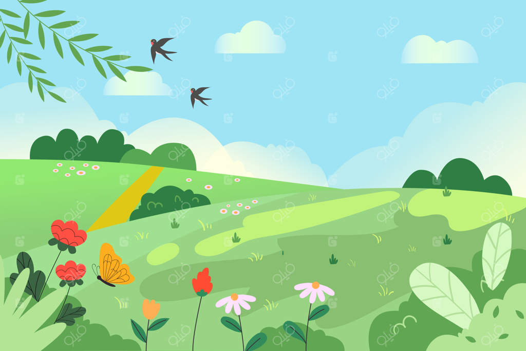 تصویرسازی منظره طبیعی زیبای بهاری