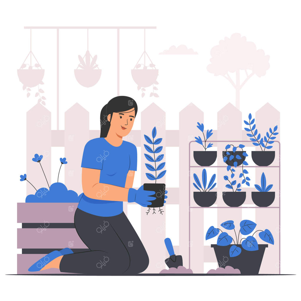 باغبان زن در حال مراقبت از گیاهان وکتور حرفه‌ای