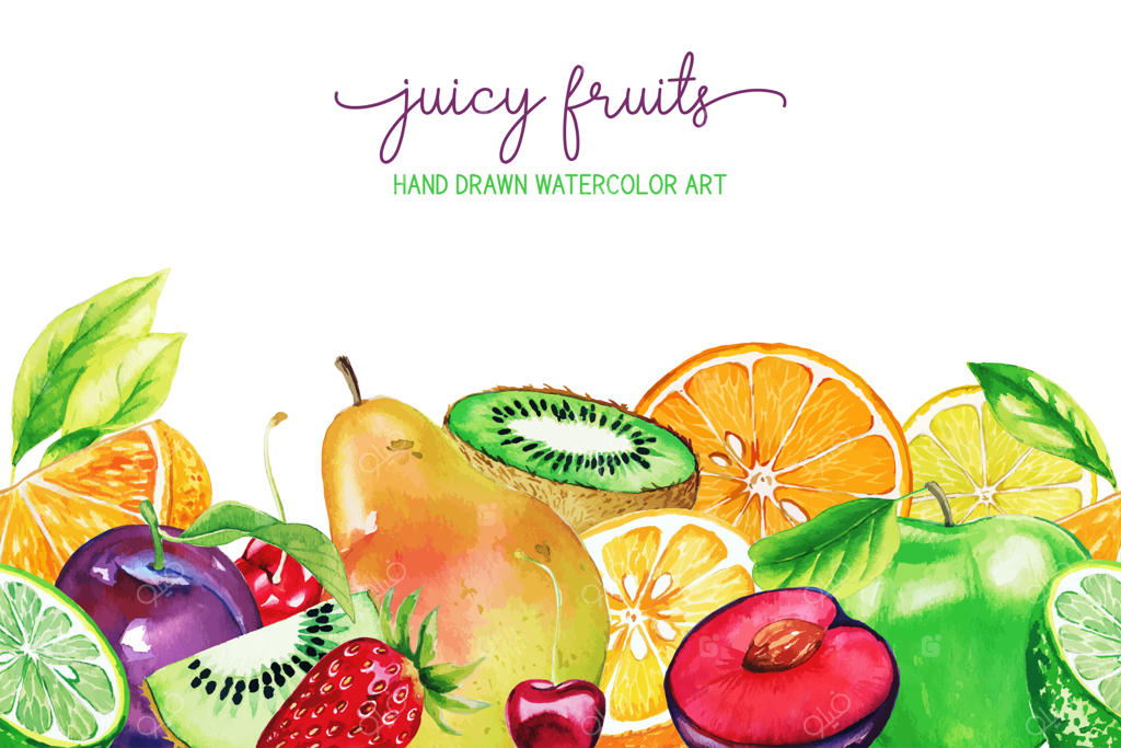 نقاشی دستی میوه های باغ با آبرنگ