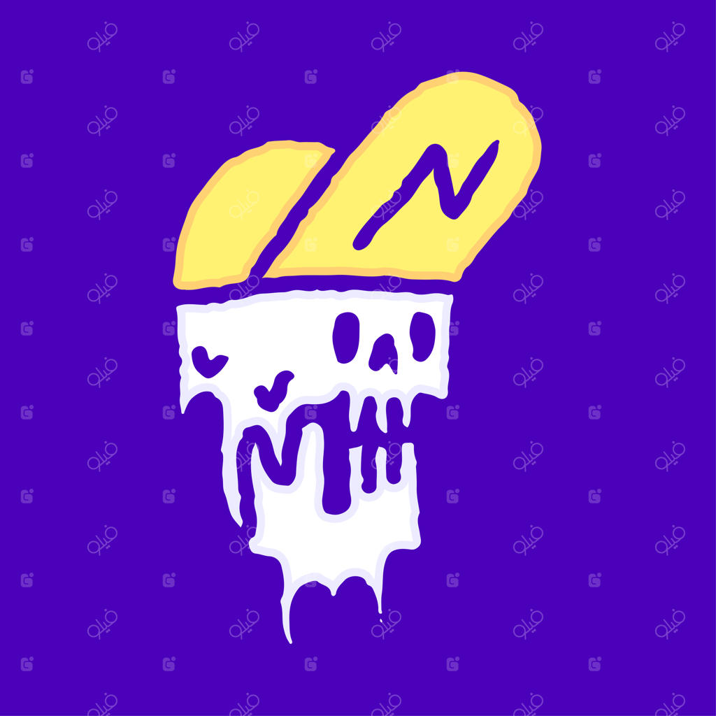 تصویر جمجمه ذوب شده با کلاه نقاب‌دار برای تی‌شرت و استیکر.