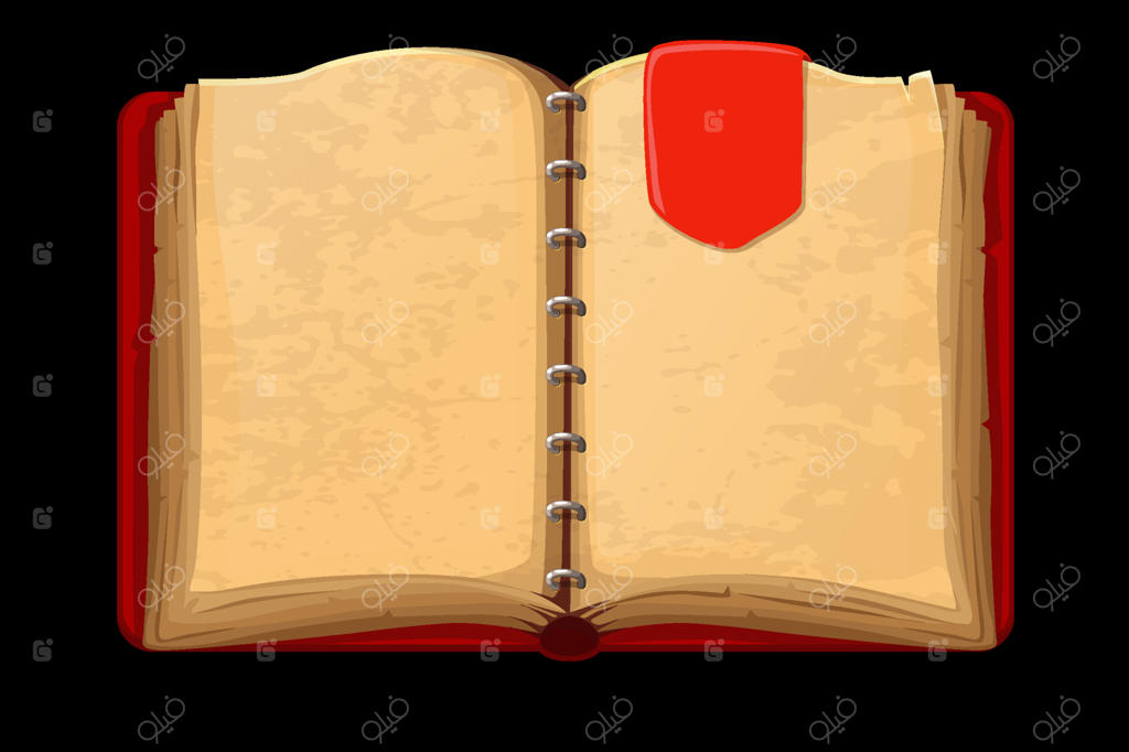 کتاب باز، قرمز و قدیمی با صفحات خالی و نشانگر. وکتور قالب کتاب وینتج ایزوله شده برای طراحی گرافیک.