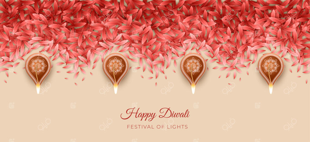 پترن رنگولی جشن دیوالی یا پونگال با گلبرگ‌ها و دییاهای روشن ساخته شده است.