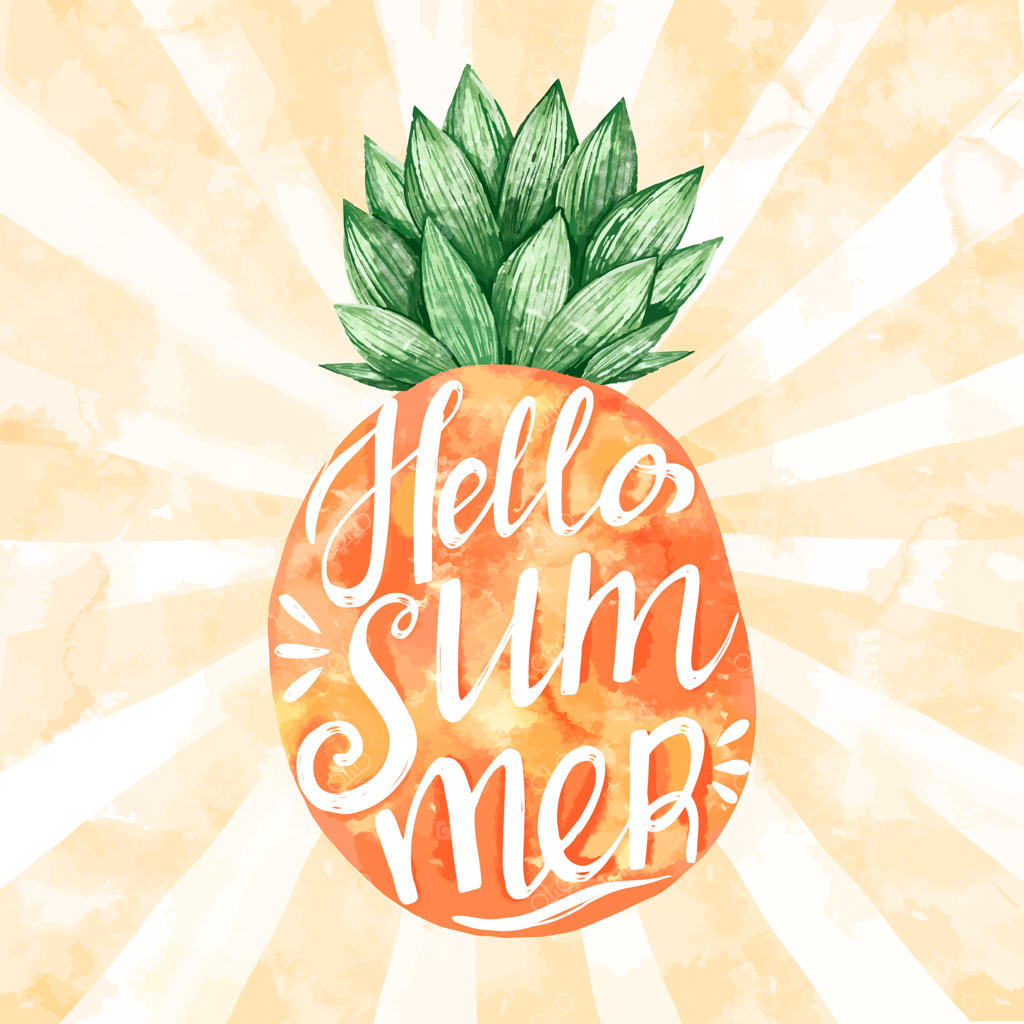 پیام خوشامدگویی تابستان با آناناس آبرنگی