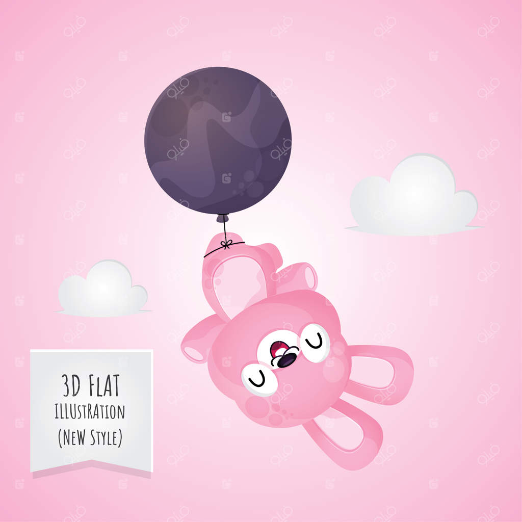 تصویر بانی سه‌بعدی تخت در حال پرواز و خوشحال