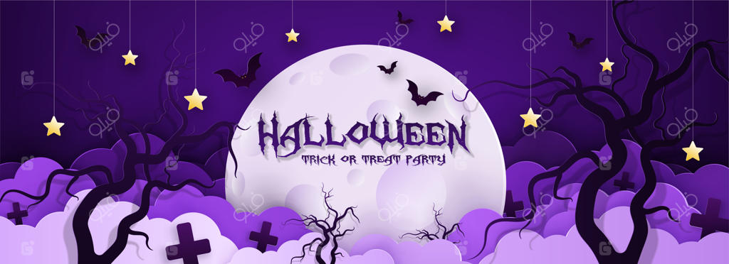 تصویرسازی وکتوری کارت پستال، دعوت‌نامه برای جشن هالووین، به سبک کاغذی.