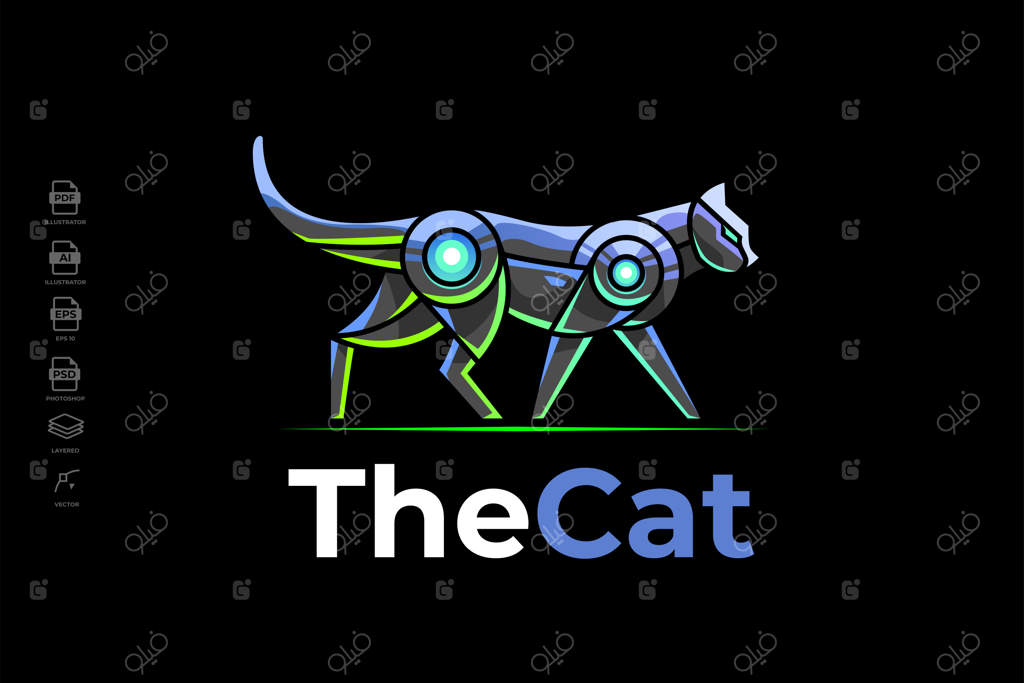 پترن طراحی لوگوی گربه رباتیک مدرن مکاشی