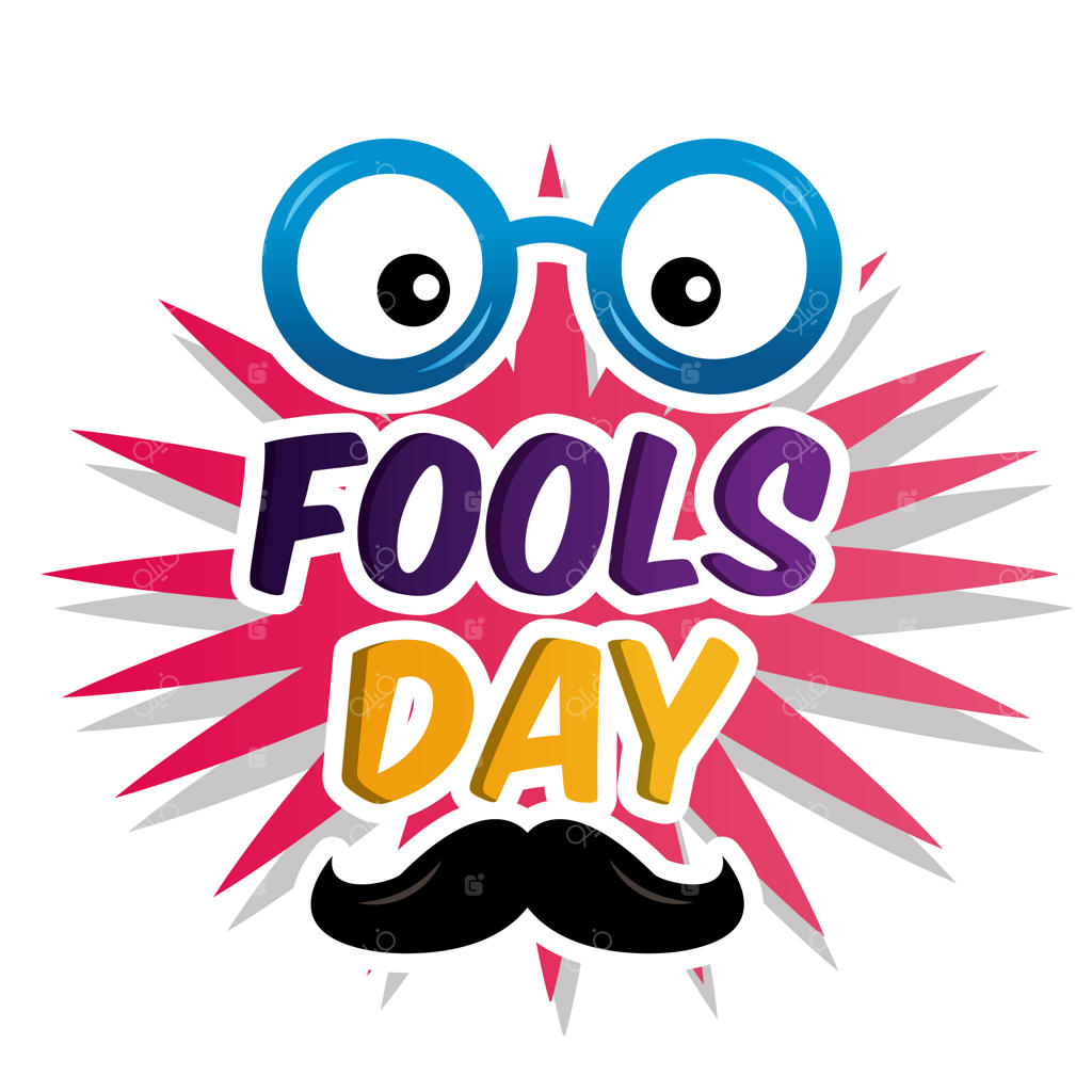 کارت تبریک روز دروغ اول آوریل با تایپوگرافی و عینک و سبیل خنده‌دار